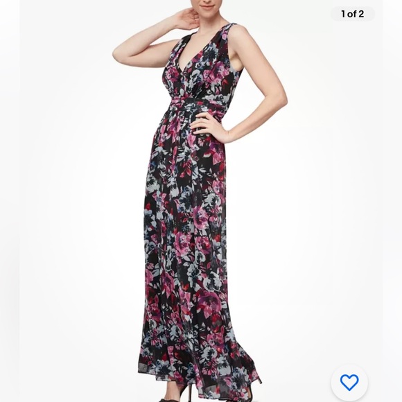 Alex and Eve Dress Gown 6 Floral Deep V Neck Long Maxi NEW NWT - Picture 1 of 2